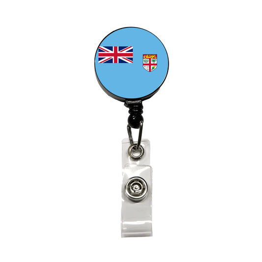 Fiji Country Flag Retractable ID Key Card Name Tag Badge Holder with Clip