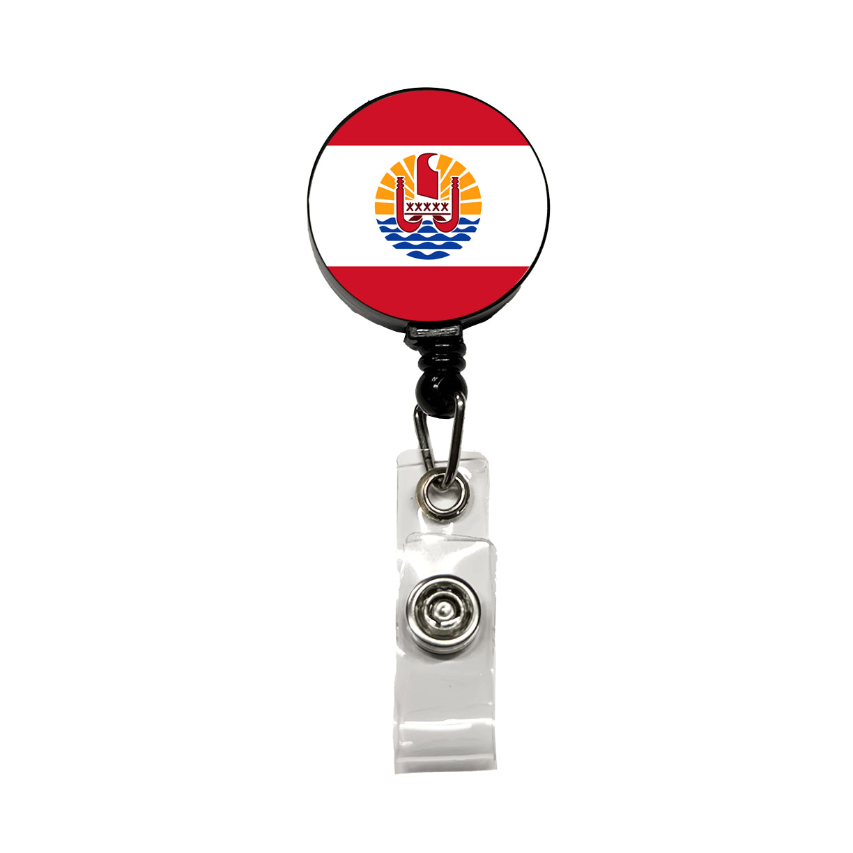 French Polynesia Country Flag Retractable ID Key Card Name Tag Badge Holder with Clip