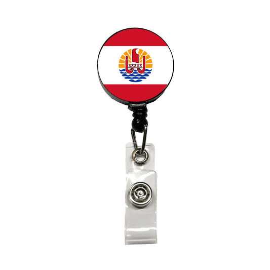 French Polynesia Country Flag Retractable ID Key Card Name Tag Badge Holder with Clip