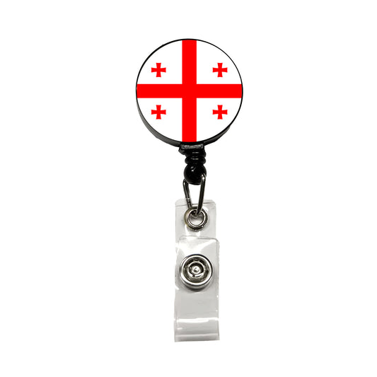 Georgia Country Flag Retractable ID Key Card Name Tag Badge Holder with Clip