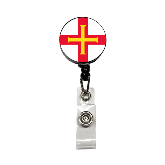 Guernsey Country Flag Retractable ID Key Card Name Tag Badge Holder with Clip