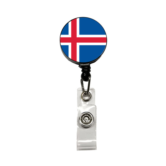 Iceland Country Flag Retractable ID Key Card Name Tag Badge Holder with Clip