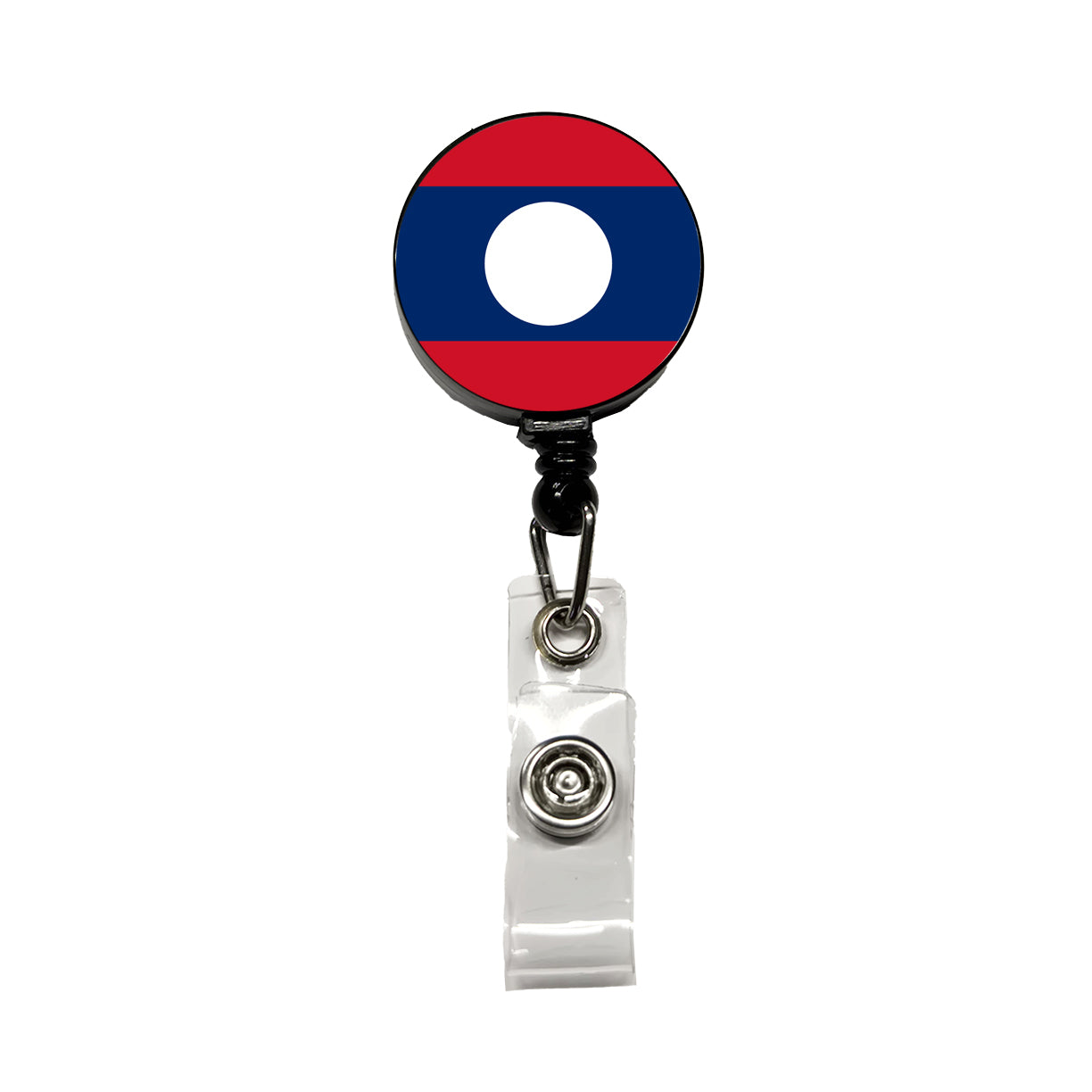 Lao People's Democratic Republic Country Flag Retractable ID Key Card Name Tag Badge Holder with Clip