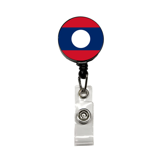 Lao People's Democratic Republic Country Flag Retractable ID Key Card Name Tag Badge Holder with Clip