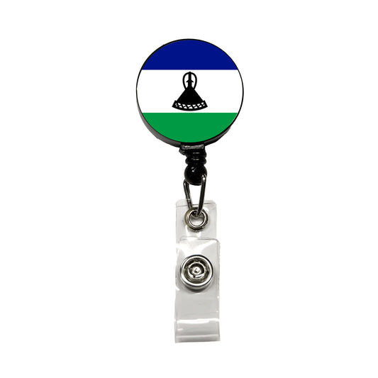 Lesotho Country Flag Retractable ID Key Card Name Tag Badge Holder with Clip