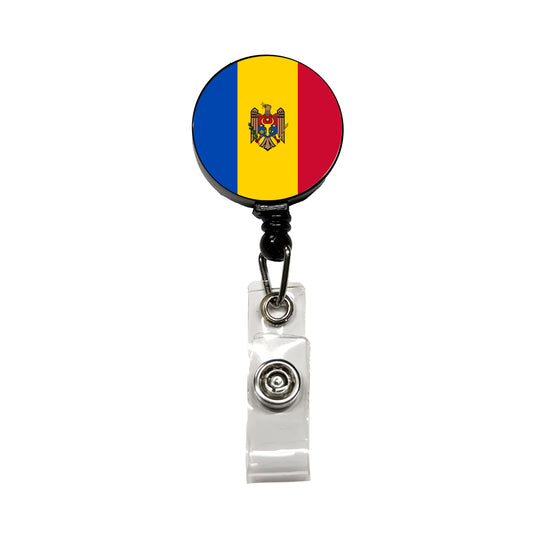 Moldova Country Flag Retractable ID Key Card Name Tag Badge Holder with Clip