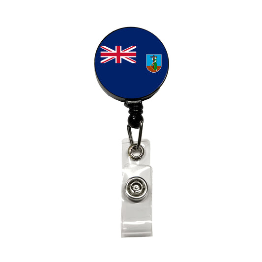 Montserrat Country Flag Retractable ID Key Card Name Tag Badge Holder with Clip
