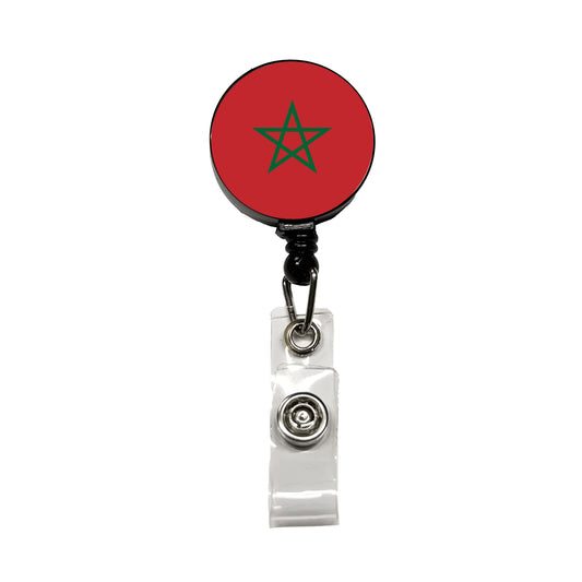 Morocco Country Flag Retractable ID Key Card Name Tag Badge Holder with Clip