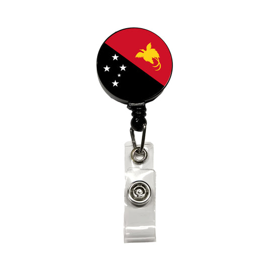 Papua New Guinea Country Flag Retractable ID Key Card Name Tag Badge Holder with Clip
