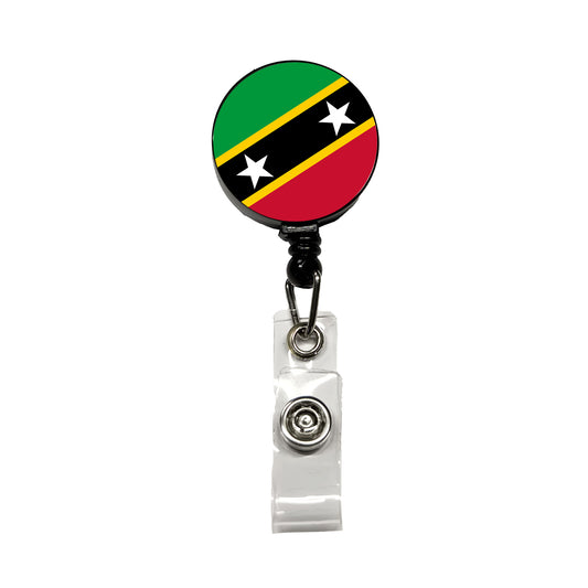 Saint Kitts and Nevis Country Flag Retractable ID Key Card Name Tag Badge Holder with Clip