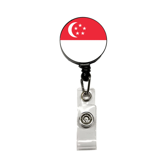 Singapore Country Flag Retractable ID Key Card Name Tag Badge Holder with Clip