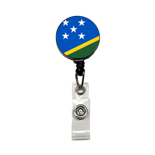 Solomon Islands Country Flag Retractable ID Key Card Name Tag Badge Holder with Clip