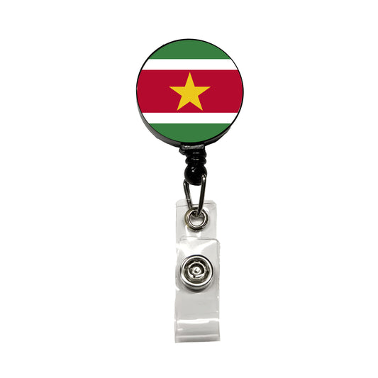 Suriname Country Flag Retractable ID Key Card Name Tag Badge Holder with Clip