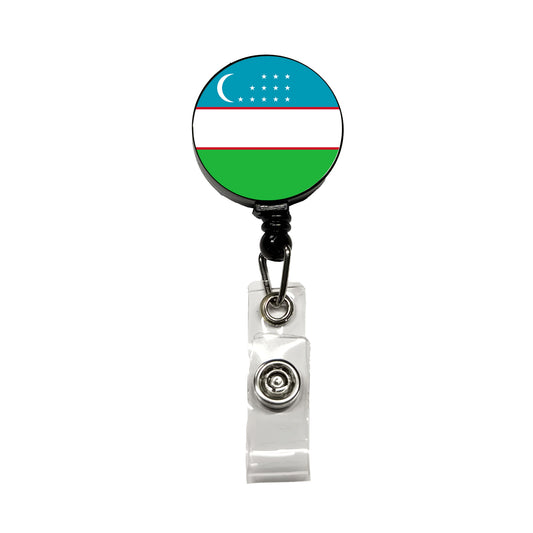 Uzbekistan Country Flag Retractable ID Key Card Name Tag Badge Holder with Clip