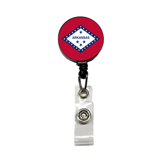 Arkansas AR State Flag Retractable ID Key Card Name Tag Badge Holder with Clip