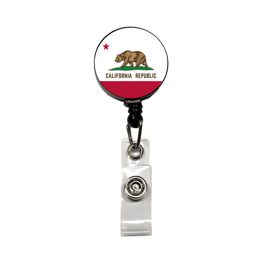California CA State Flag Retractable ID Key Card Name Tag Badge Holder with Clip