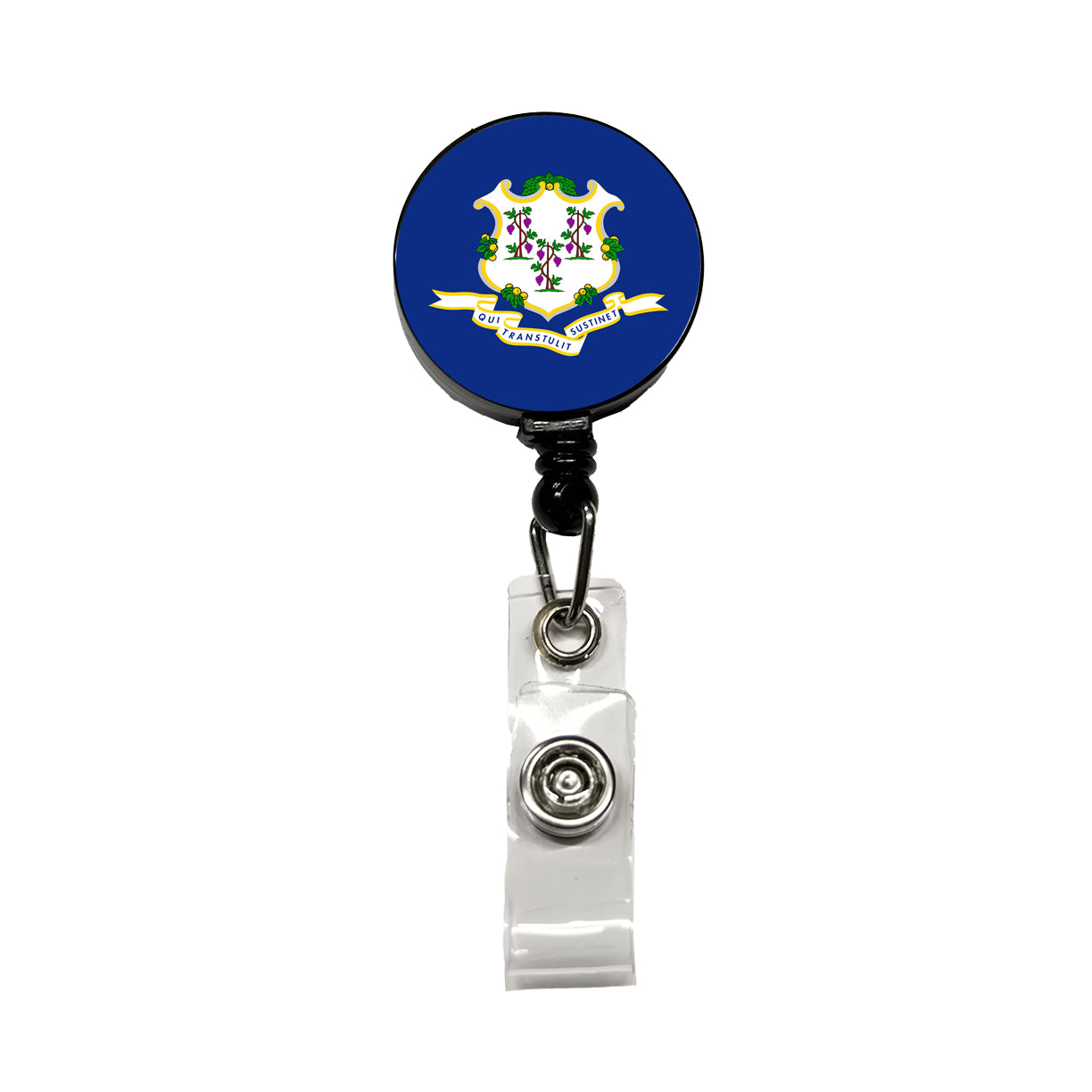 Connecticut CT State Flag Retractable ID Key Card Name Tag Badge Holder with Clip