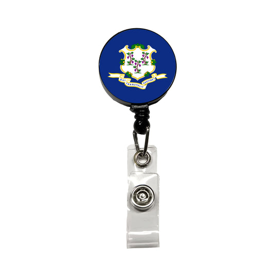 Connecticut CT State Flag Retractable ID Key Card Name Tag Badge Holder with Clip