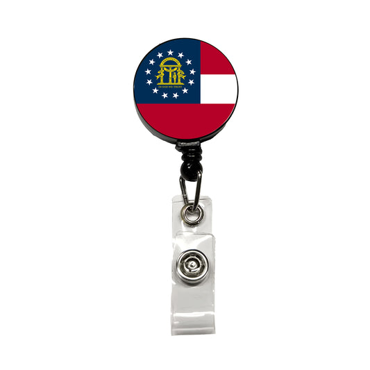 Georgia GA State Flag Retractable ID Key Card Name Tag Badge Holder with Clip