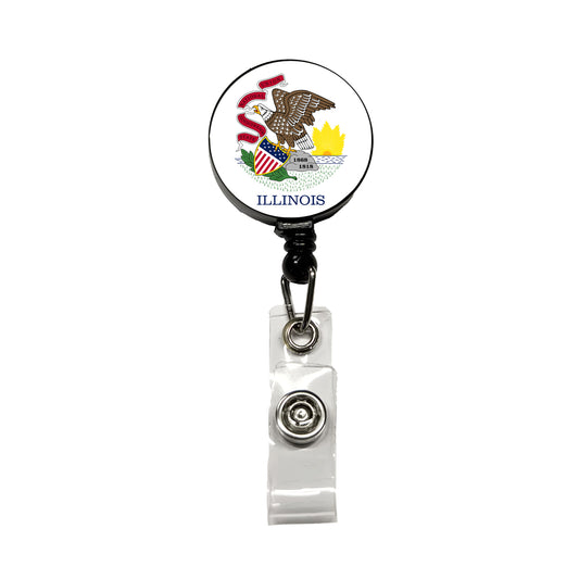 Illinois IL State Flag Retractable ID Key Card Name Tag Badge Holder with Clip