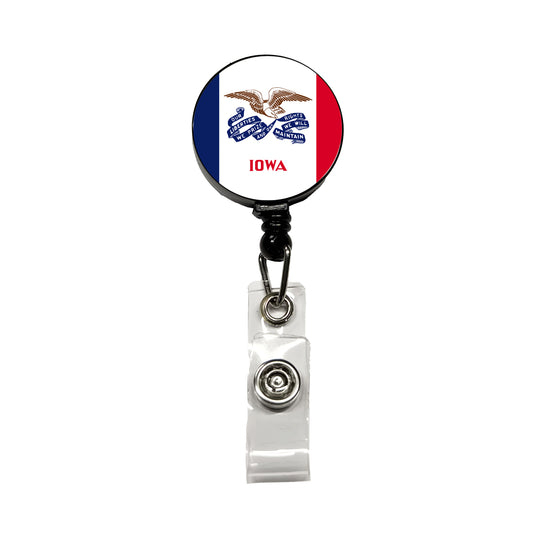 Iowa IA State Flag Retractable ID Key Card Name Tag Badge Holder with Clip