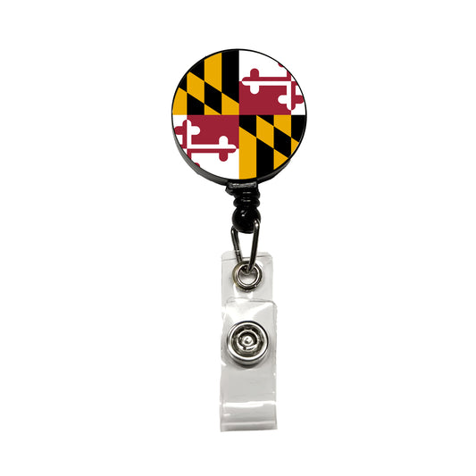 Maryland MD State Flag Retractable ID Key Card Name Tag Badge Holder with Clip