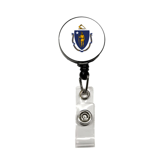 Massachusetts MA State Flag Retractable ID Key Card Name Tag Badge Holder with Clip