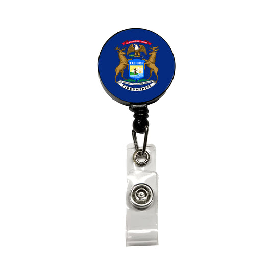 Michigan MI State Flag Retractable ID Key Card Name Tag Badge Holder with Clip