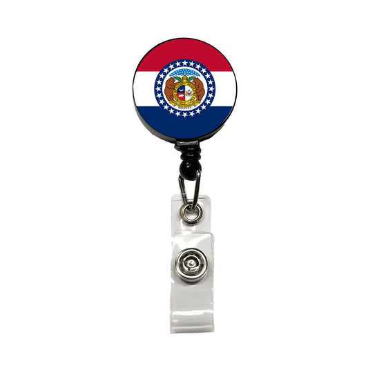 Missouri MO State Flag Retractable ID Key Card Name Tag Badge Holder with Clip