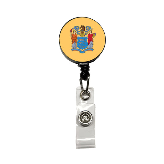 New Jersey NJ State Flag Retractable ID Key Card Name Tag Badge Holder with Clip