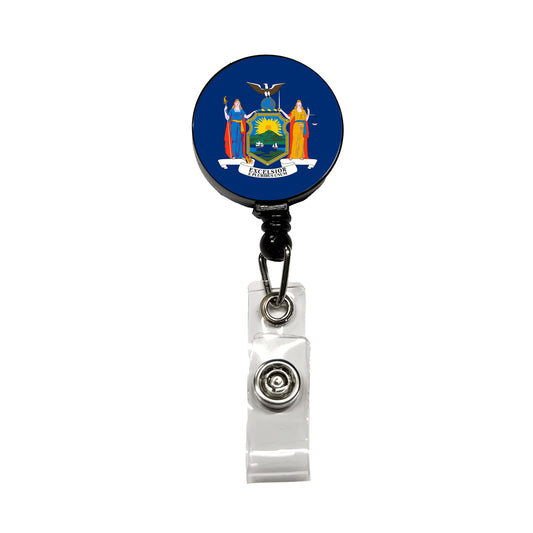 New York NY State Flag Retractable ID Key Card Name Tag Badge Holder with Clip