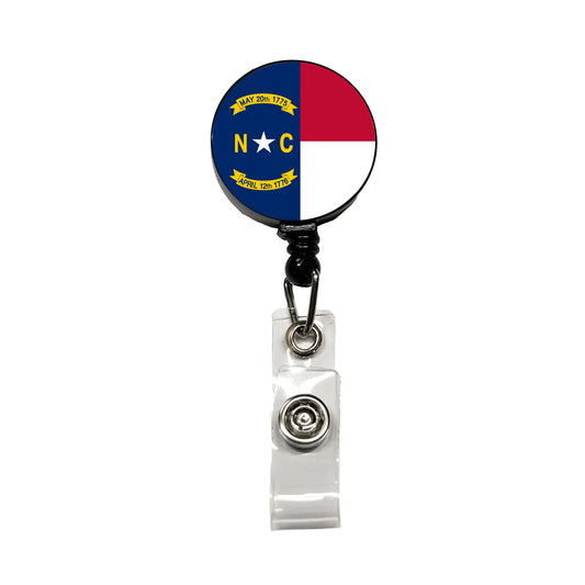 North Carolina State Flag Retractable ID Key Card Name Tag Badge Holder with Clip