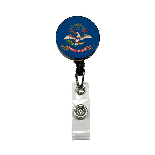 North Dakota ND State Flag Retractable ID Key Card Name Tag Badge Holder with Clip