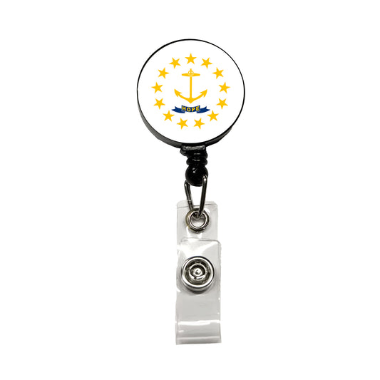 Rhode Island RI State Flag Retractable ID Key Card Name Tag Badge Holder with Clip
