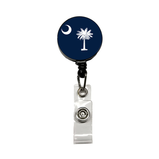 South Carolina SC State Flag Retractable ID Key Card Name Tag Badge Holder with Clip