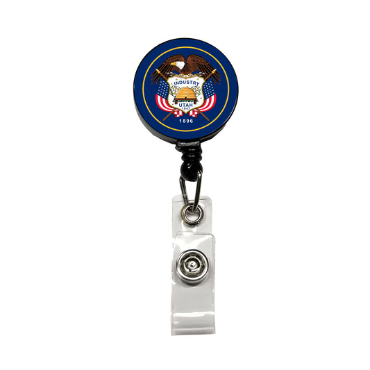 Utah UT State Flag Retractable ID Key Card Name Tag Badge Holder with Clip