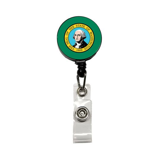 Washington WA State Flag Retractable ID Key Card Name Tag Badge Holder with Clip