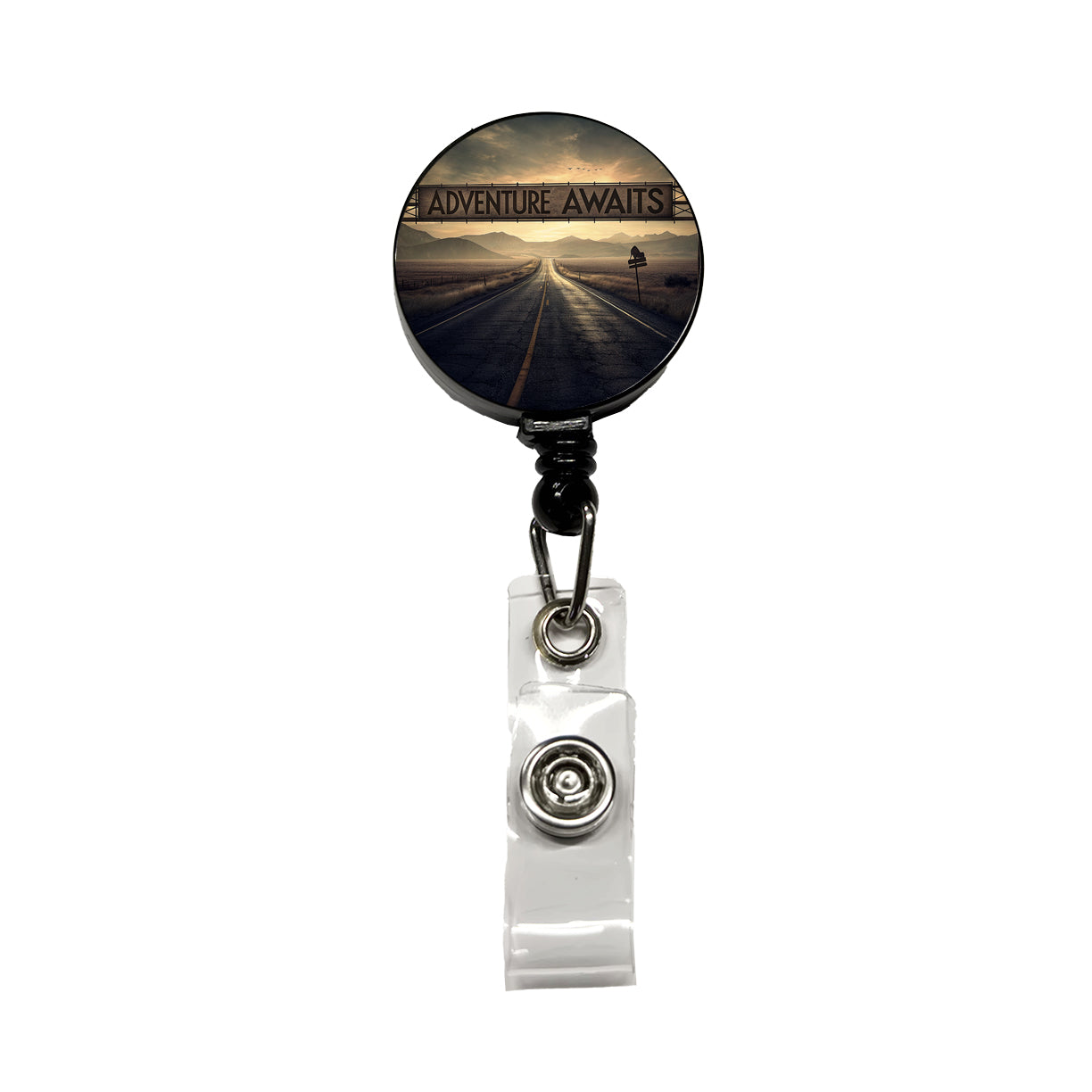 Adventure Awaits Highway Vanishing Point Retractable ID Key Card Name Tag Badge Holder with Clip