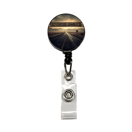 Adventure Awaits Highway Vanishing Point Retractable ID Key Card Name Tag Badge Holder with Clip