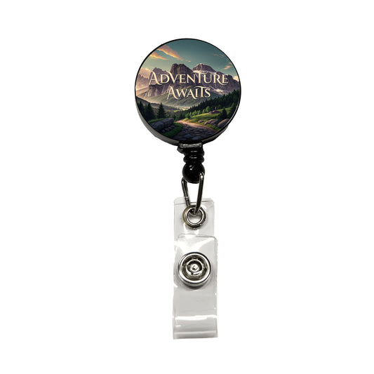 Adventure Awaits Mountains Hiking Camping Retractable ID Key Card Name Tag Badge Holder with Clip