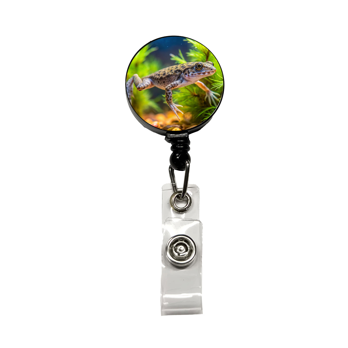 African Dwarf Frog Swimming Retractable ID Key Card Name Tag Badge Holder with Clip