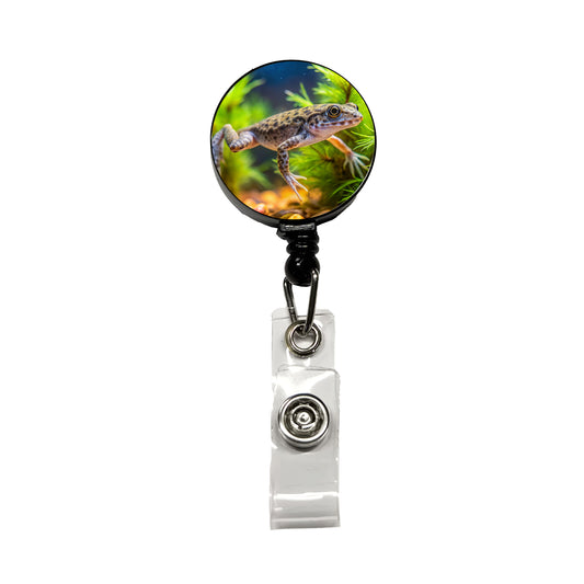 African Dwarf Frog Swimming Retractable ID Key Card Name Tag Badge Holder with Clip