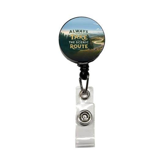 Always Take The Scenic Route Driving Retractable ID Key Card Name Tag Badge Holder with Clip