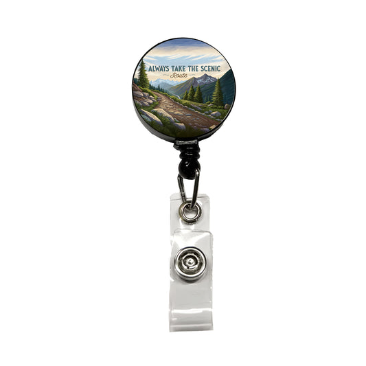 Always Take The Scenic Route Hiking Trail Retractable ID Key Card Name Tag Badge Holder with Clip