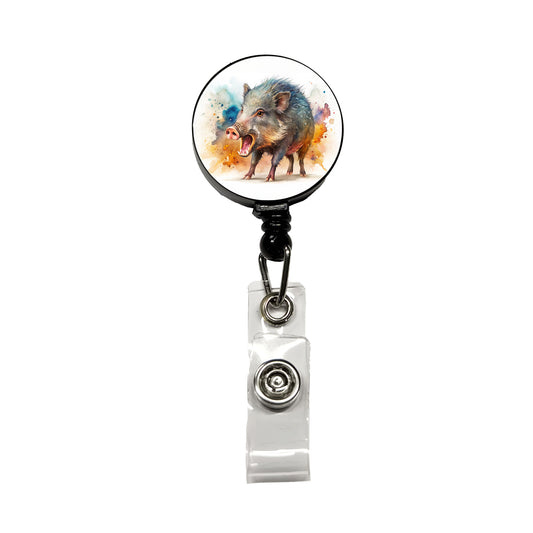 Angry Javelina Watercolor Retractable ID Key Card Name Tag Badge Holder with Clip