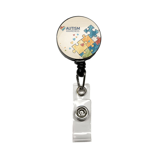 Autism Awareness Puzzle Pieces Heart Retractable ID Key Card Name Tag Badge Holder with Clip