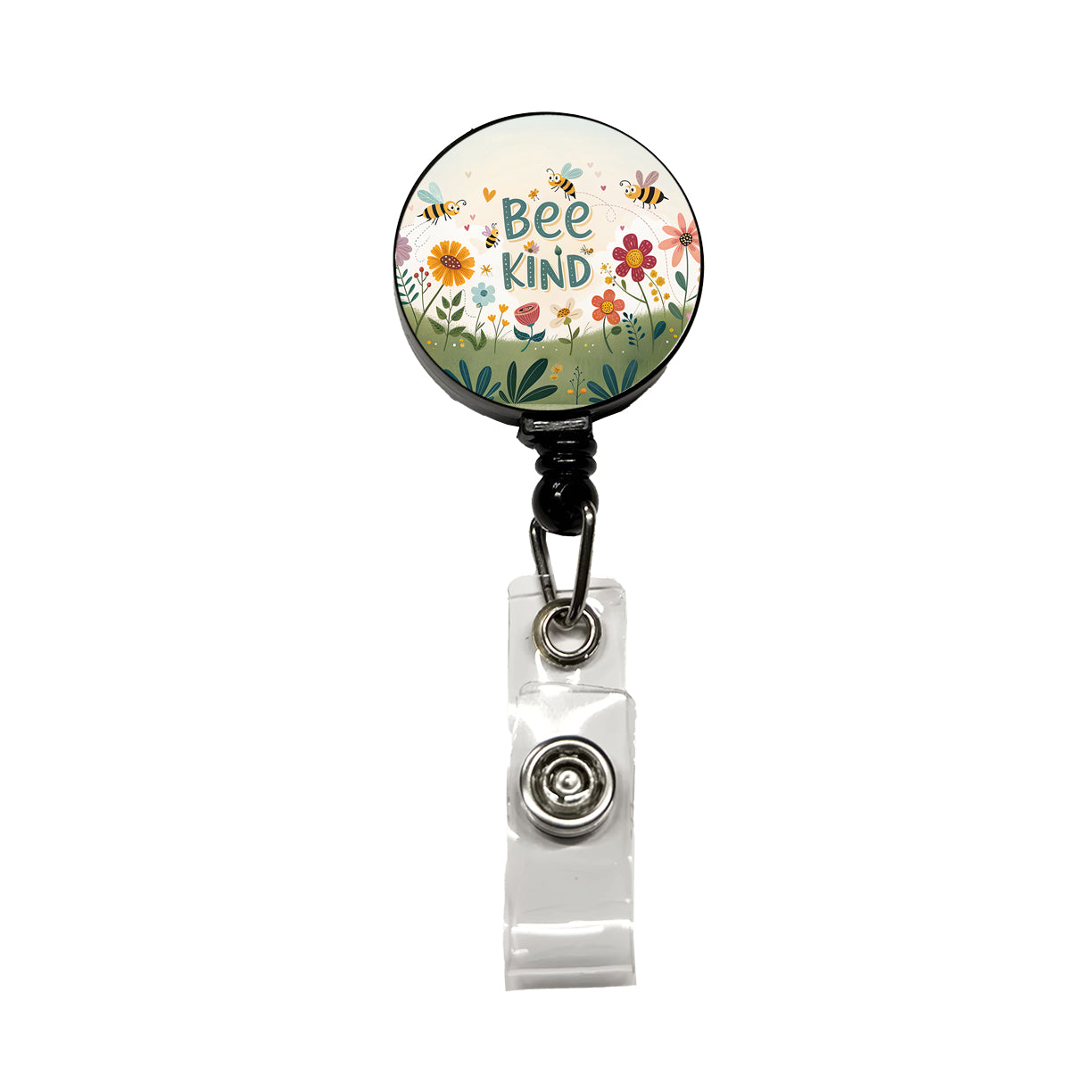 Be Bee Kind With Floral Bees Design Retractable ID Key Card Name Tag Badge Holder with Clip