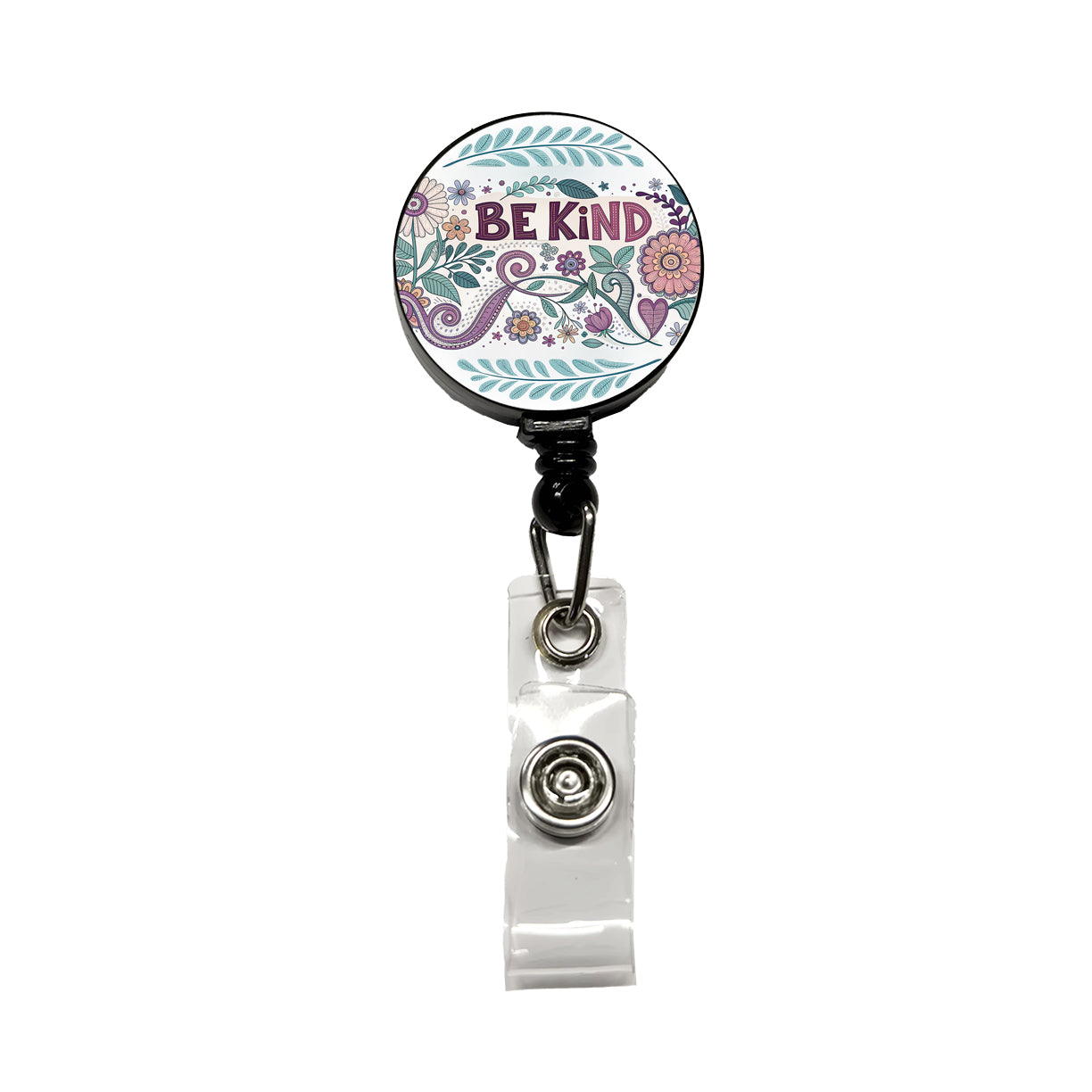 Be Kind Hippie Floral Pattern Retractable ID Key Card Name Tag Badge Holder with Clip