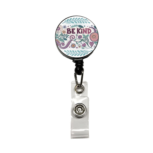 Be Kind Hippie Floral Pattern Retractable ID Key Card Name Tag Badge Holder with Clip