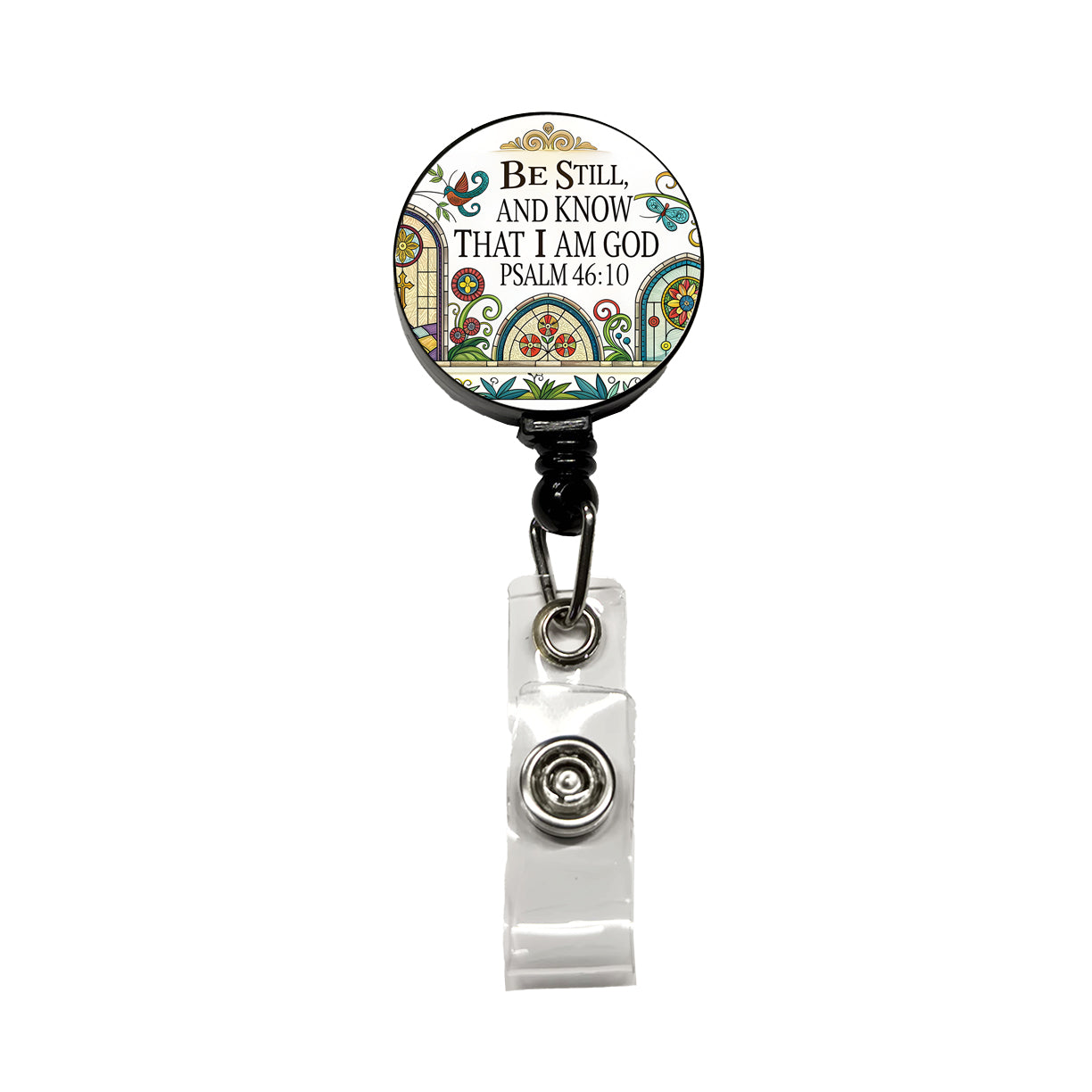 Be Still And Know That I Am God Psalm 46-10 Church Windows Retractable ID Key Card Name Tag Badge Holder with Clip